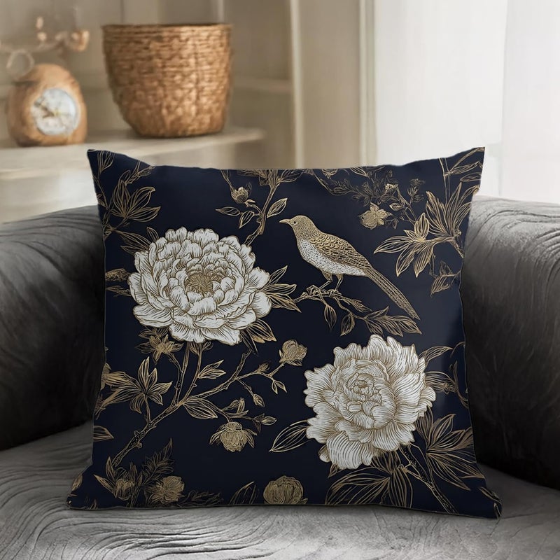 RBAFAO Vintage Floral Throw Pillow Covers, Vintage Flower Pattern Double Sided Cushion Cover, Indoor and Outdoor Home Art Decor Pillowcase for Sofa or Bedroom Decor 18x18inches (Flower&Bird, 18x18inches) - Image 3